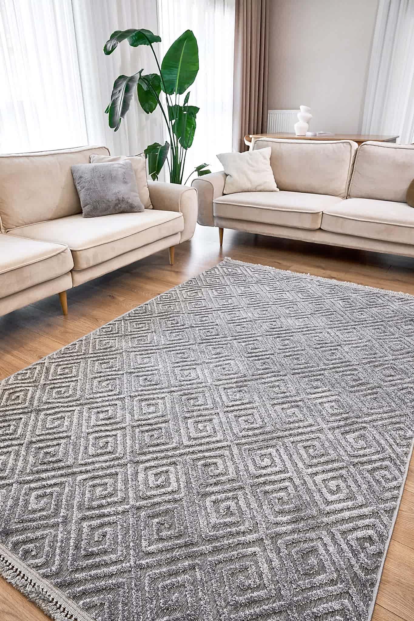 Anemon Kesme Halı (Özel Ölçü) - 6814 Gri