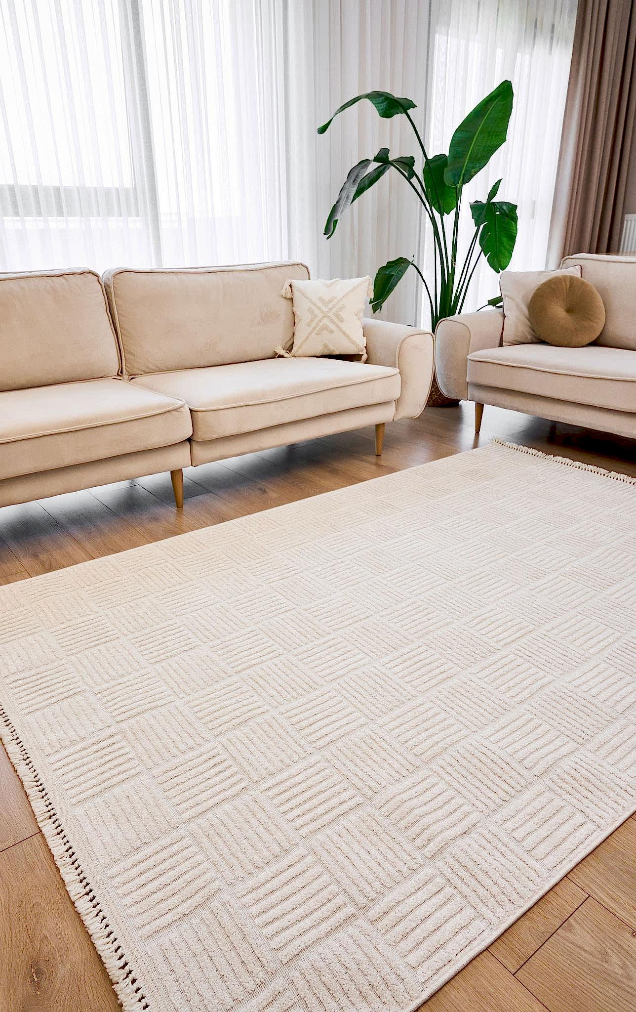 Anemon Kesme Halı (Özel Ölçü) - 6821 Beyaz